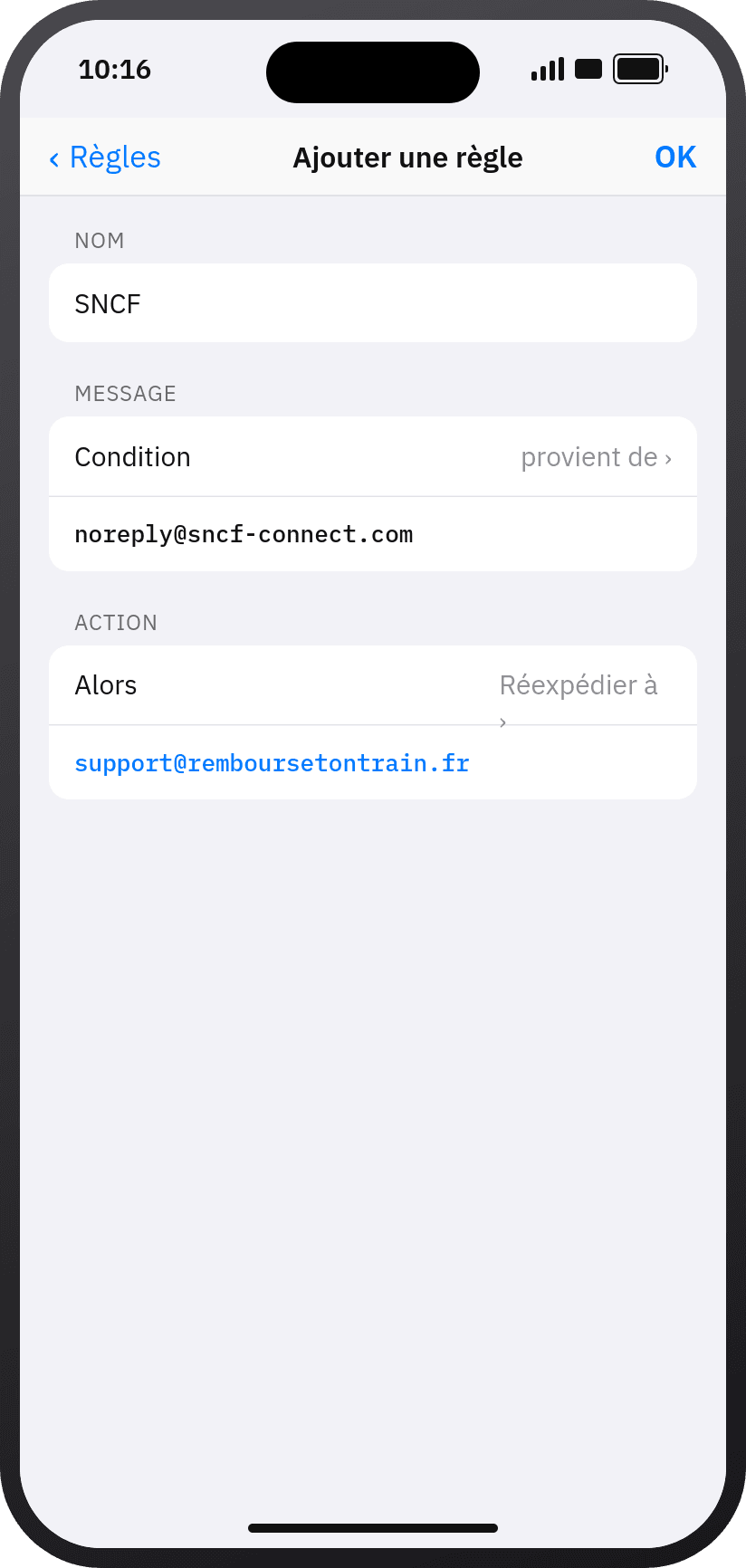 L’écran « Règles » d’iCloud Mail